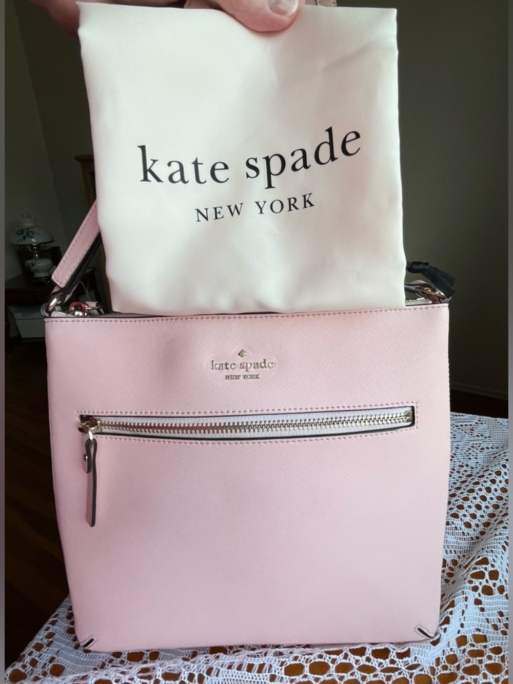 kate spade- Laurel Way- Saffiano Leather Crossbody Chalk Pink (VGUC)- purse